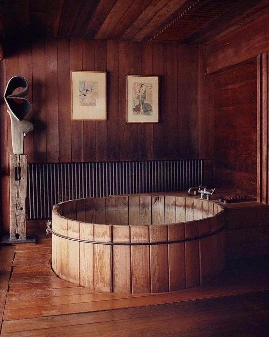 Japanese soaking tub with wooden surround