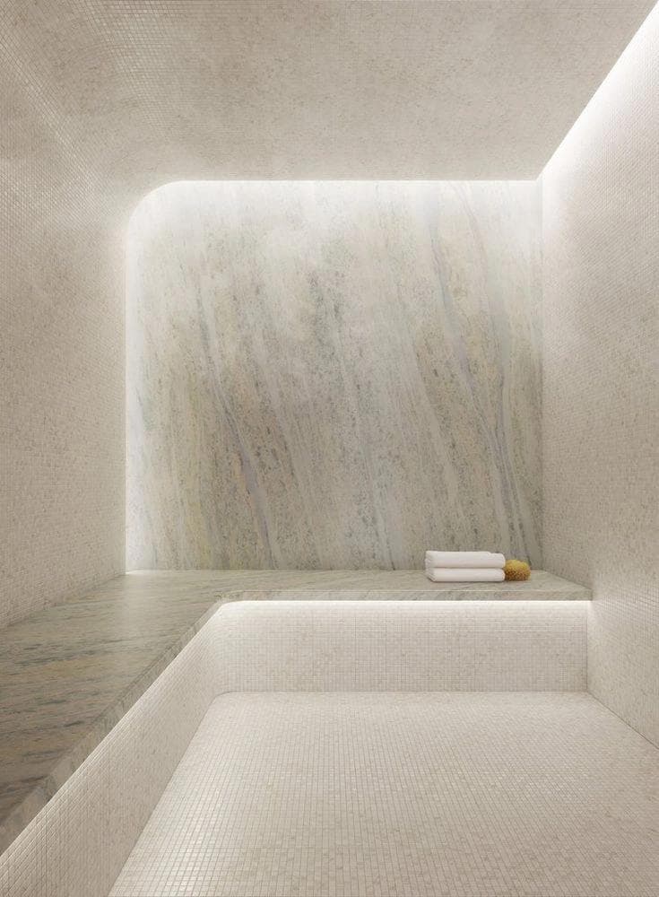Hammam in veined white marble